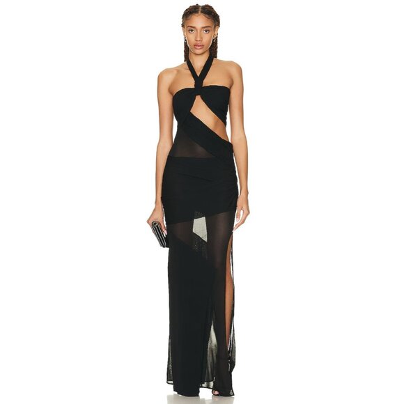 Tom Ford Transparent Cut Out Halter Neck Evening Dress In Black - Picture 1 of 4